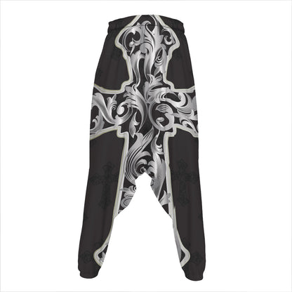 Ornamental Silver Cross Print Hammer Pants