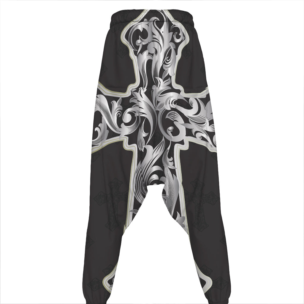 Ornamental Silver Cross Print Hammer Pants