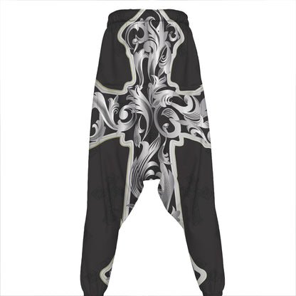 Ornamental Silver Cross Print Hammer Pants