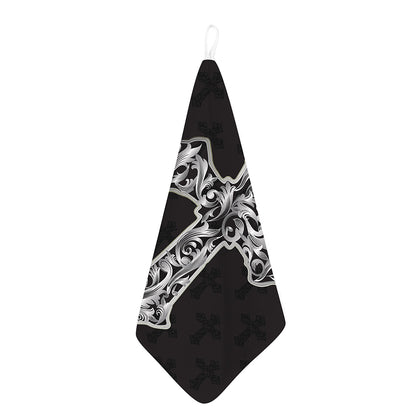 Ornamental Silver Cross Print Hand Towel
