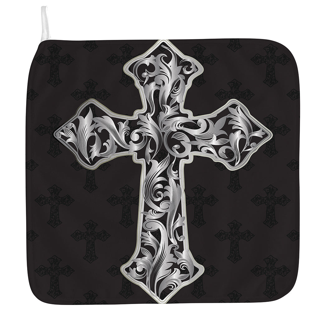 Ornamental Silver Cross Print Hand Towel