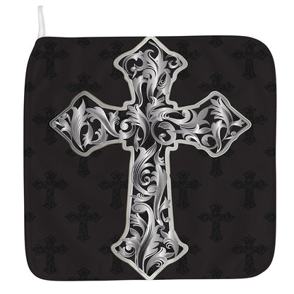 Ornamental Silver Cross Print Hand Towel