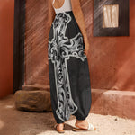 Ornamental Silver Cross Print Harem Pants