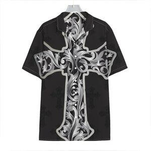 Ornamental Silver Cross Print Hawaiian Shirt