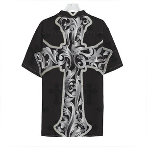 Ornamental Silver Cross Print Hawaiian Shirt