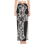 Ornamental Silver Cross Print High Slit Maxi Skirt