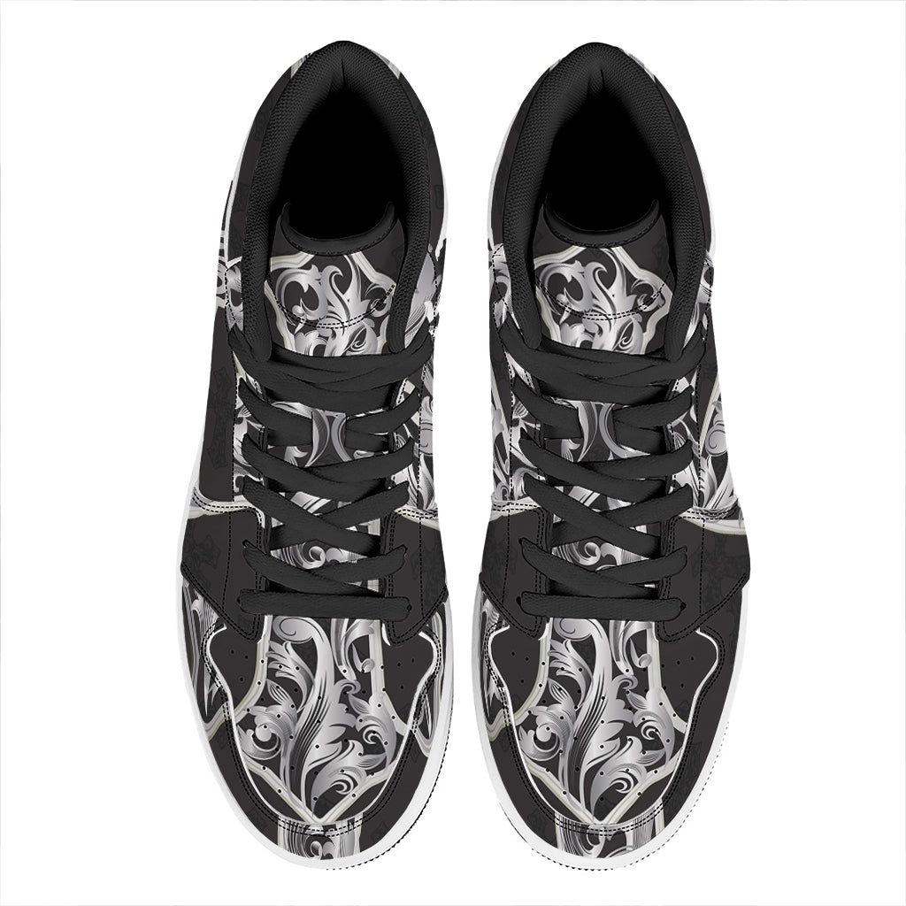 Ornamental Silver Cross Print High Top Leather Sneakers