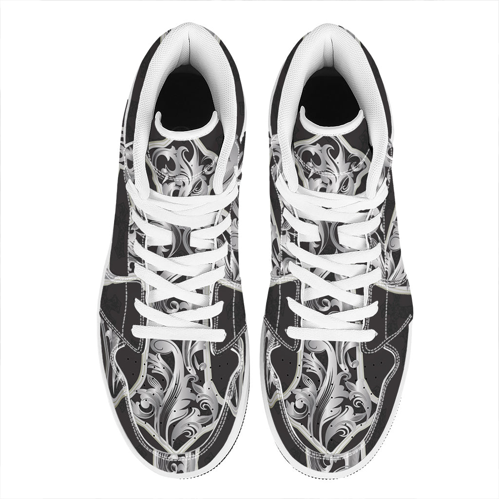 Ornamental Silver Cross Print High Top Leather Sneakers