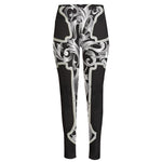 Ornamental Silver Cross Print High-Waisted Pocket Leggings