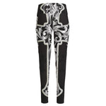 Ornamental Silver Cross Print High-Waisted Pocket Leggings