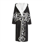 Ornamental Silver Cross Print Hooded Bathrobe