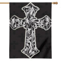 Ornamental Silver Cross Print House Flag