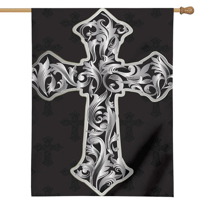Ornamental Silver Cross Print House Flag