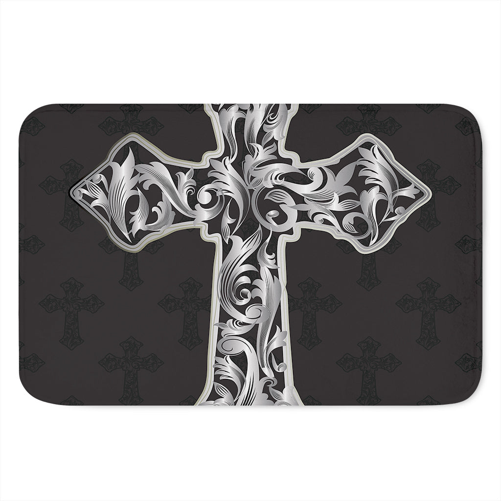 Ornamental Silver Cross Print Indoor Door Mat