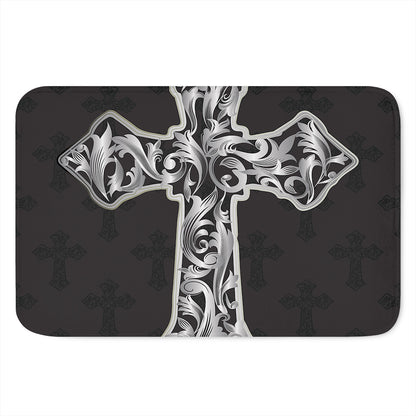 Ornamental Silver Cross Print Indoor Door Mat