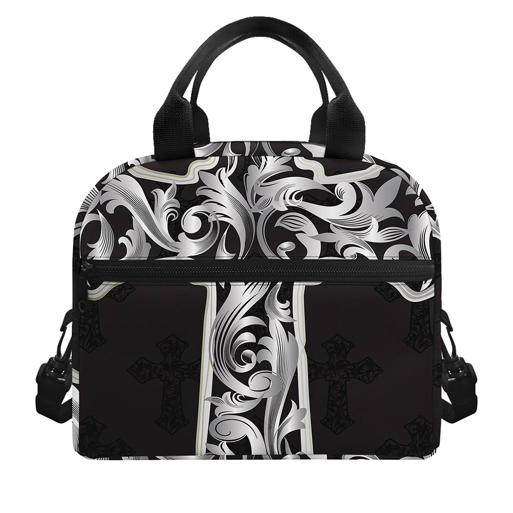 Ornamental Silver Cross Print Insulated Lunch Bag