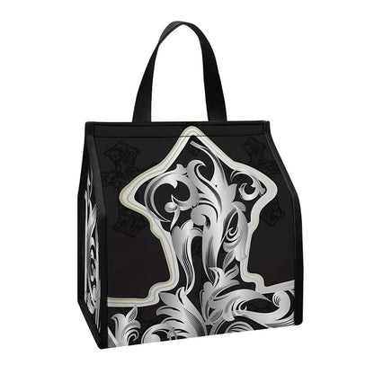 Ornamental Silver Cross Print Insulated Lunch Tote