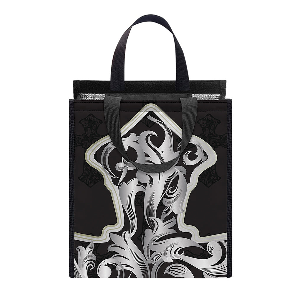 Ornamental Silver Cross Print Insulated Lunch Tote