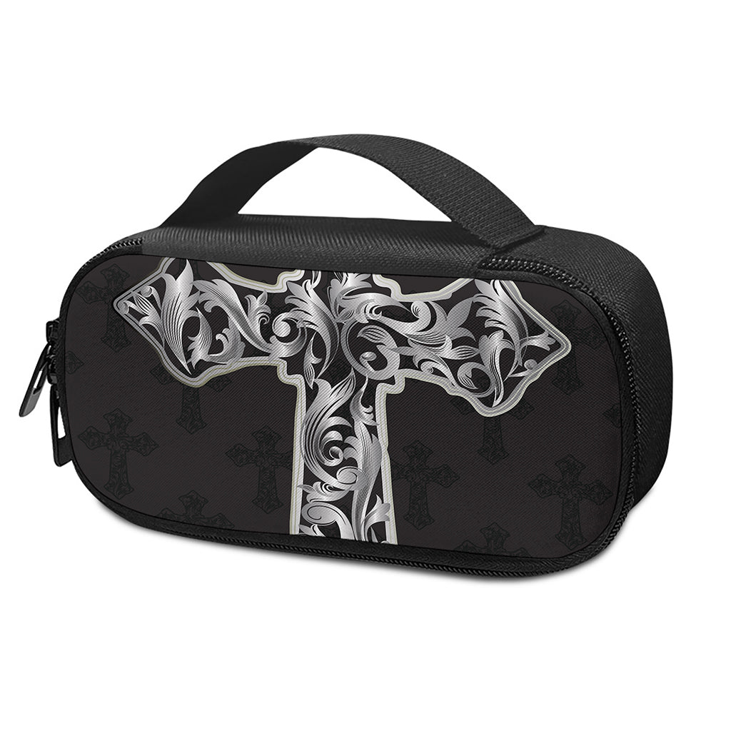 Ornamental Silver Cross Print Insulin Cooler Travel Case