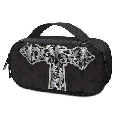 Ornamental Silver Cross Print Insulin Cooler Travel Case