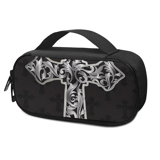 Ornamental Silver Cross Print Insulin Cooler Travel Case