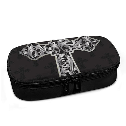 Ornamental Silver Cross Print Insulin Cooler Travel Case