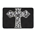 Ornamental Silver Cross Print Kitchen Mat
