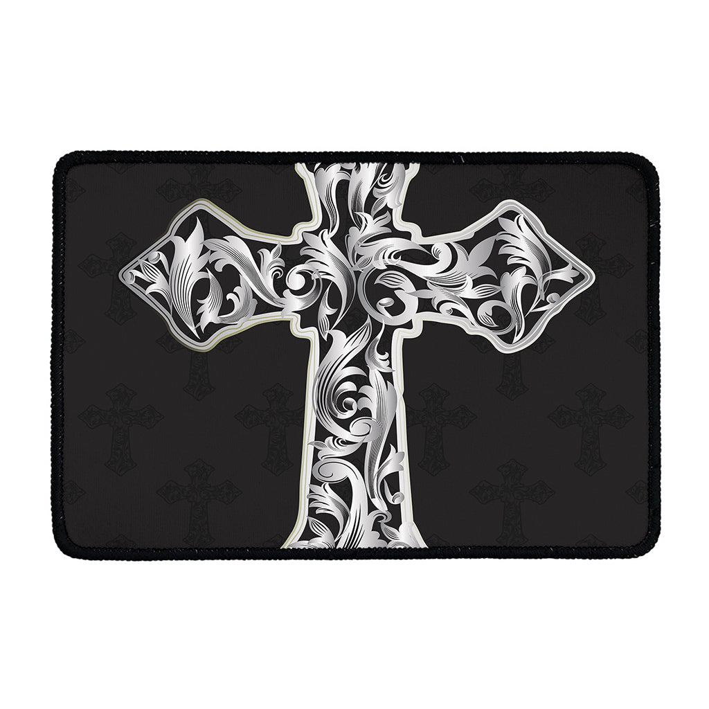 Ornamental Silver Cross Print Kitchen Mat