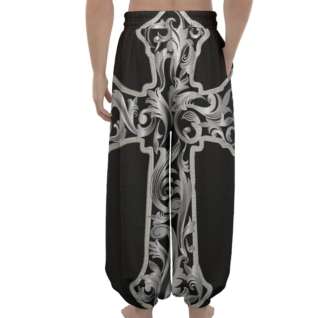 Ornamental Silver Cross Print Lantern Pants
