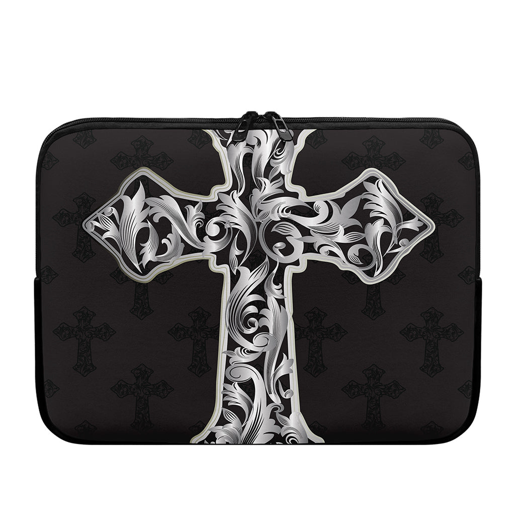 Ornamental Silver Cross Print Laptop Sleeve