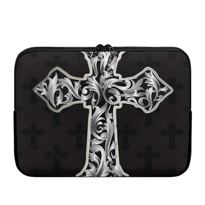 Ornamental Silver Cross Print Laptop Sleeve