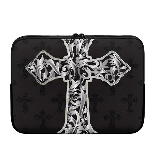 Ornamental Silver Cross Print Laptop Sleeve