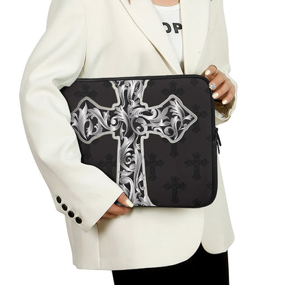 Ornamental Silver Cross Print Laptop Sleeve