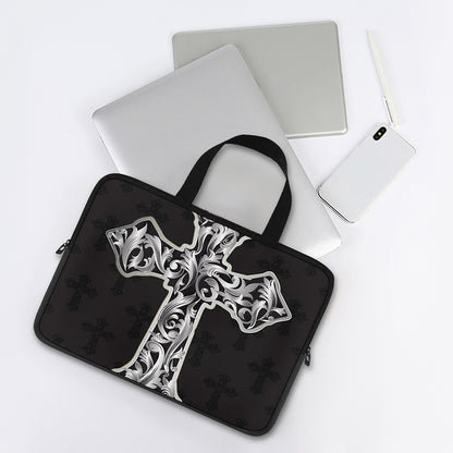Ornamental Silver Cross Print Laptop Sleeve With Handle