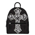 Ornamental Silver Cross Print Leather Backpack