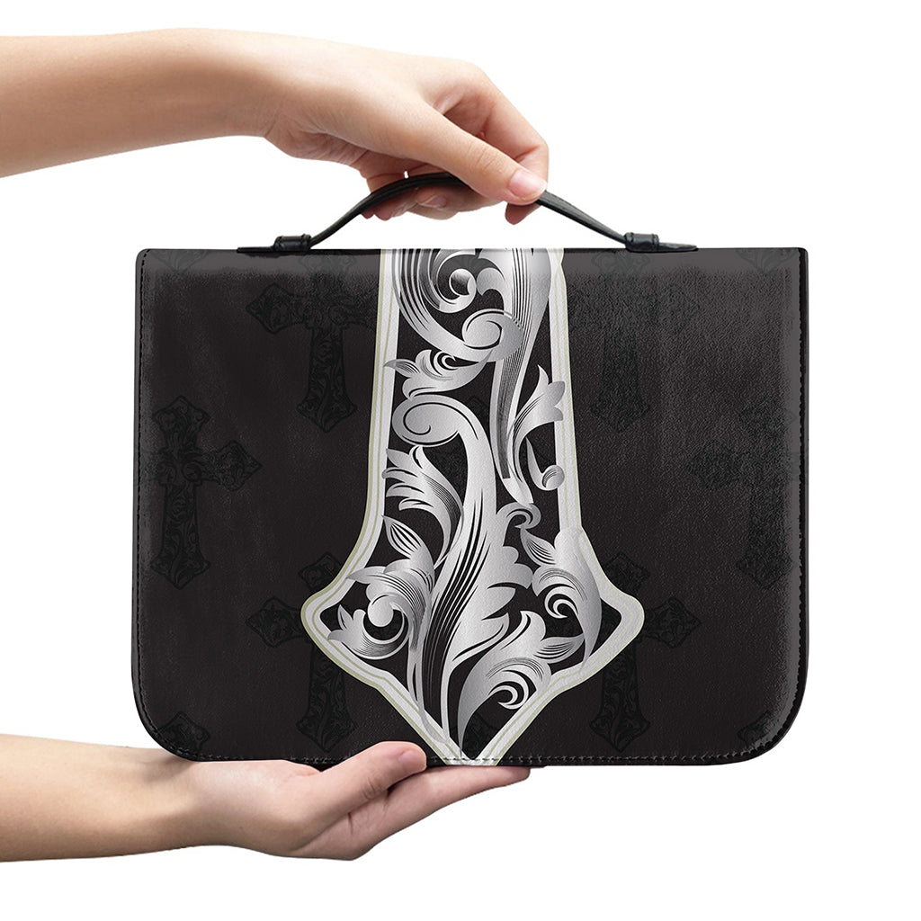 Ornamental Silver Cross Print Leather Bible Cover