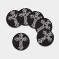 Ornamental Silver Cross Print Leather Coaster Set