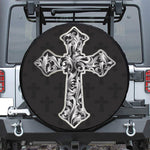 Ornamental Silver Cross Print Leather Spare Tire Cover