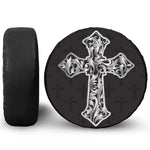 Ornamental Silver Cross Print Leather Spare Tire Cover