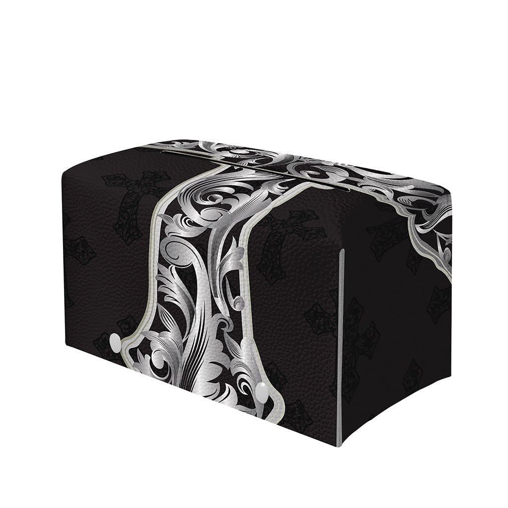 Ornamental Silver Cross Print Leather Tissue Box Cover