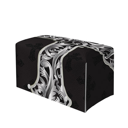 Ornamental Silver Cross Print Leather Tissue Box Cover