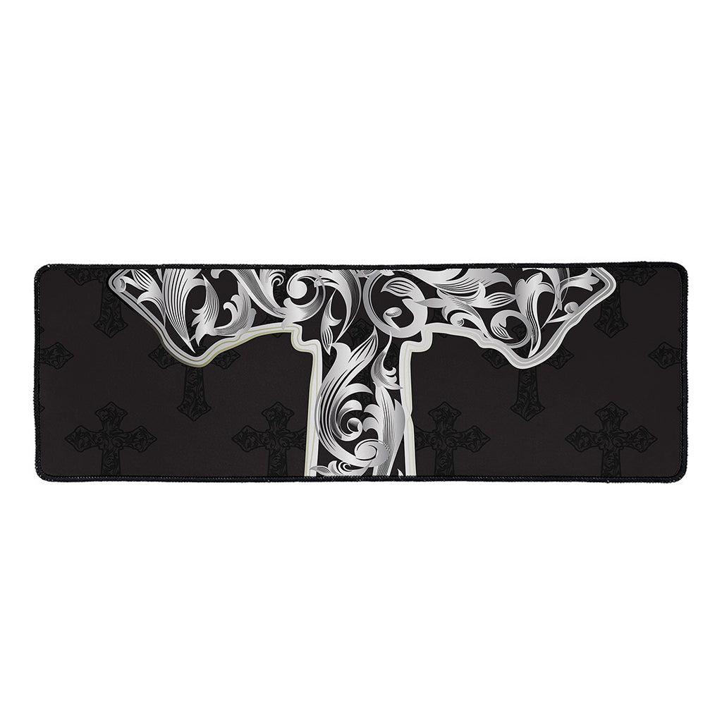 Ornamental Silver Cross Print Long Kitchen Mat