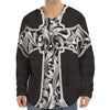 Ornamental Silver Cross Print Long Sleeve Baseball Jersey