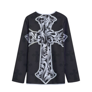 Ornamental Silver Cross Print Long Sleeve Short Coat