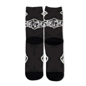 Ornamental Silver Cross Print Long Socks