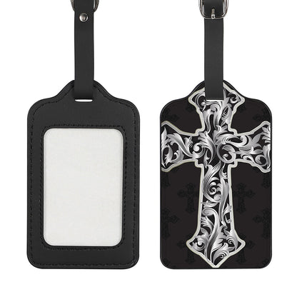 Ornamental Silver Cross Print Luggage Tag