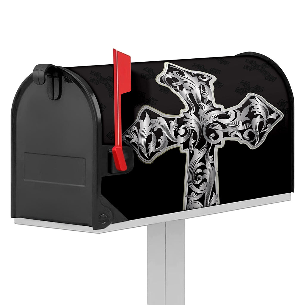 Ornamental Silver Cross Print Mailbox Cover