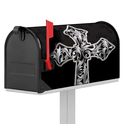 Ornamental Silver Cross Print Mailbox Cover