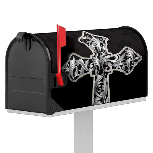 Ornamental Silver Cross Print Mailbox Cover