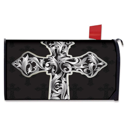 Ornamental Silver Cross Print Mailbox Cover